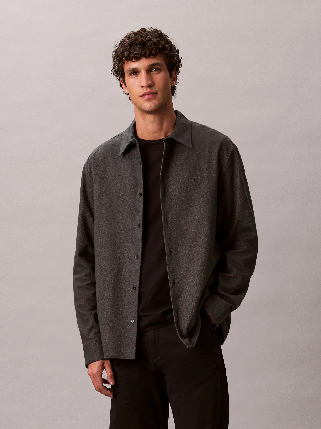 Black Melange Flannel Relaxed Button-Down Shirt