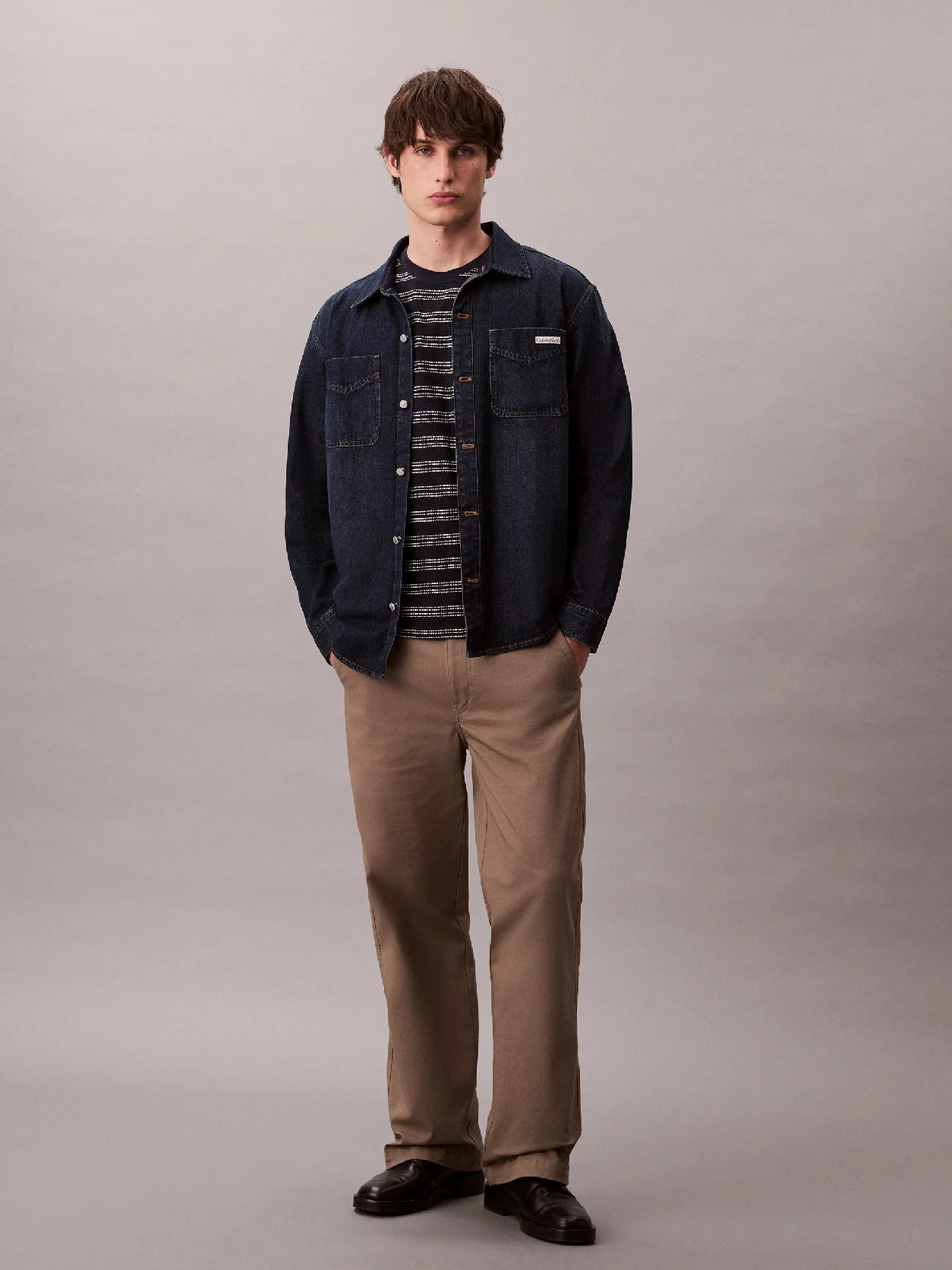 Night Sky تيشرت واسع من الجاكار المخطط بجيب