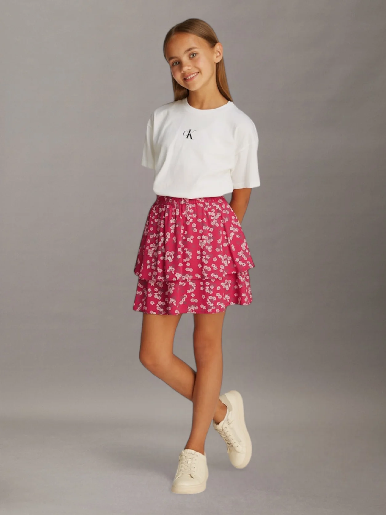 Deep Crimson Fruit Flower Aop Floral Flare Skirt