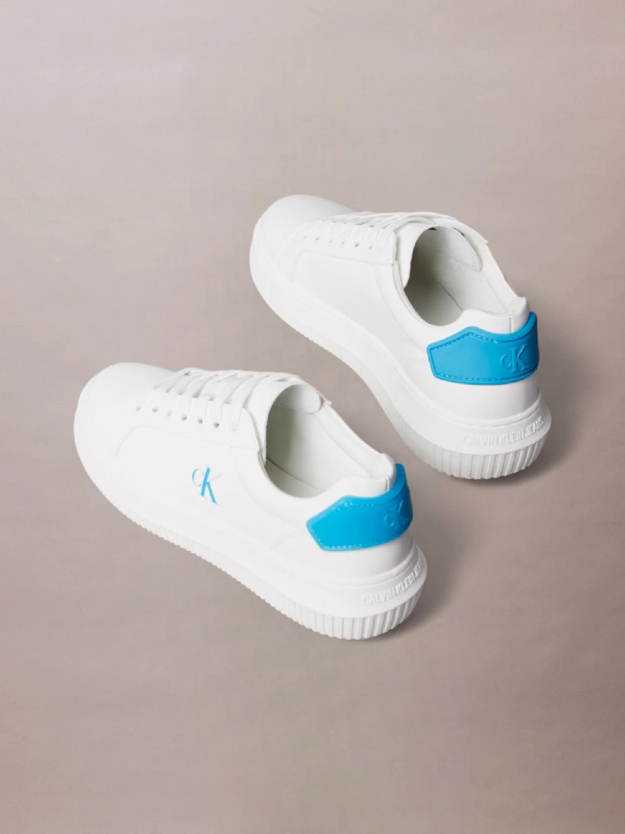 Bright White/Blue Danube Leather Trainers