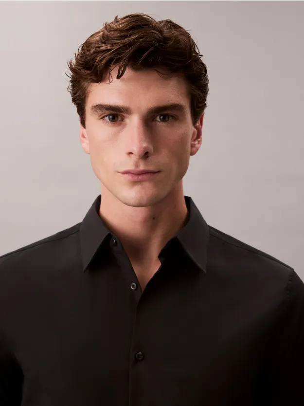 Black قميص سوبيما مرن بقصّة سليم 