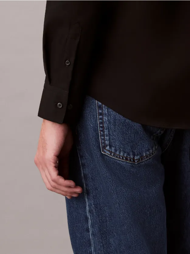 Black قميص سوبيما مرن بقصّة سليم 