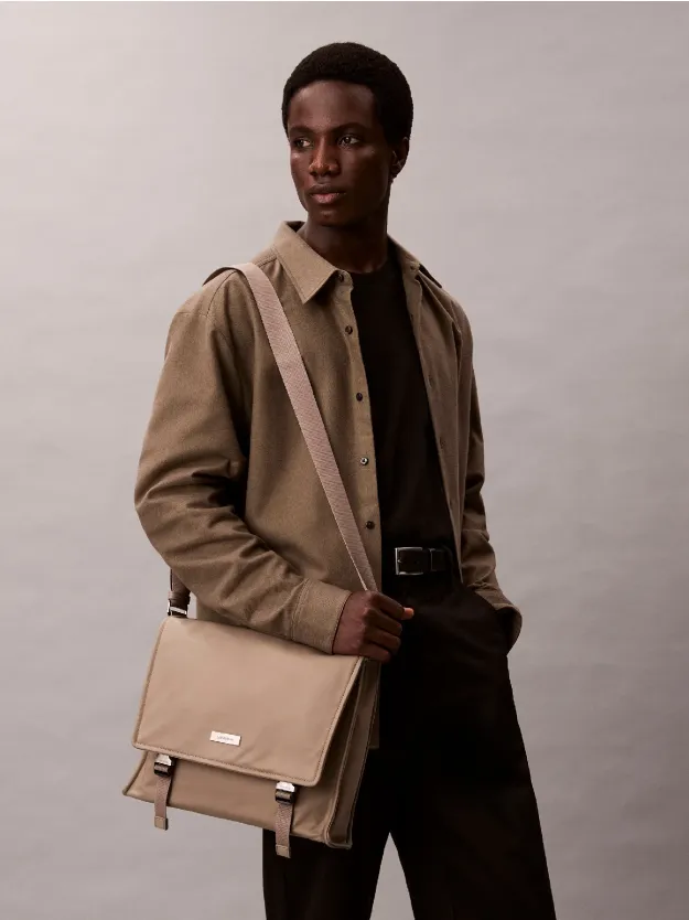 Desert Taupe Matte Nylon Messenger Bag
