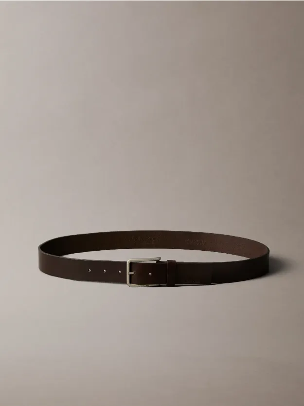 CK Dark Brown/Antique Silver Full-Grain Leather Belt
