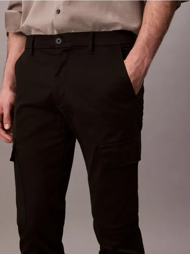 Black Slim Stretch Cargo Trousers