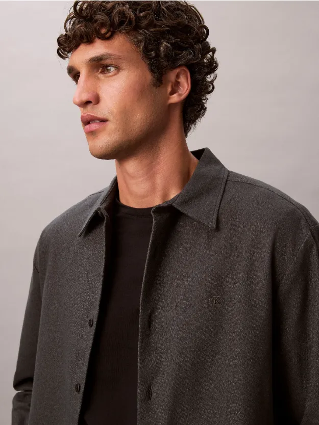 Black Melange Flannel Relaxed Button-Down Shirt