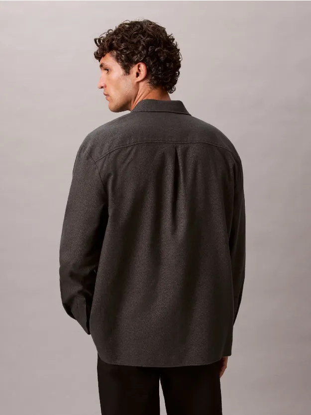 Black Melange Flannel Relaxed Button-Down Shirt