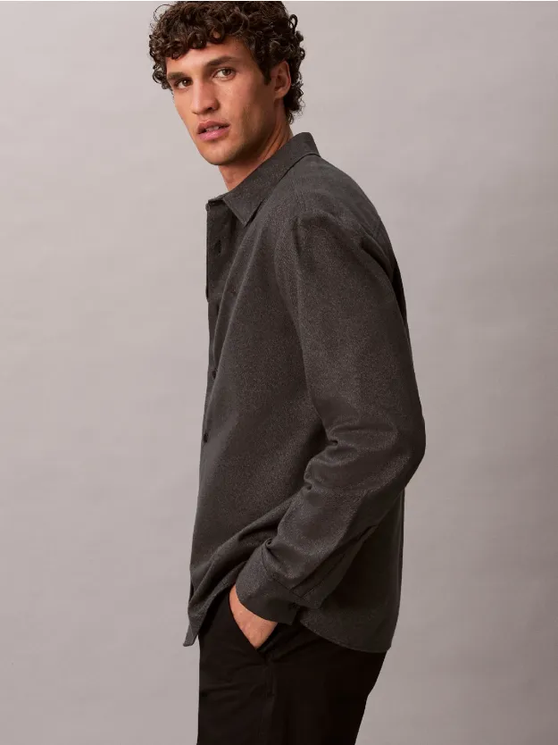 Black Melange Flannel Relaxed Button-Down Shirt