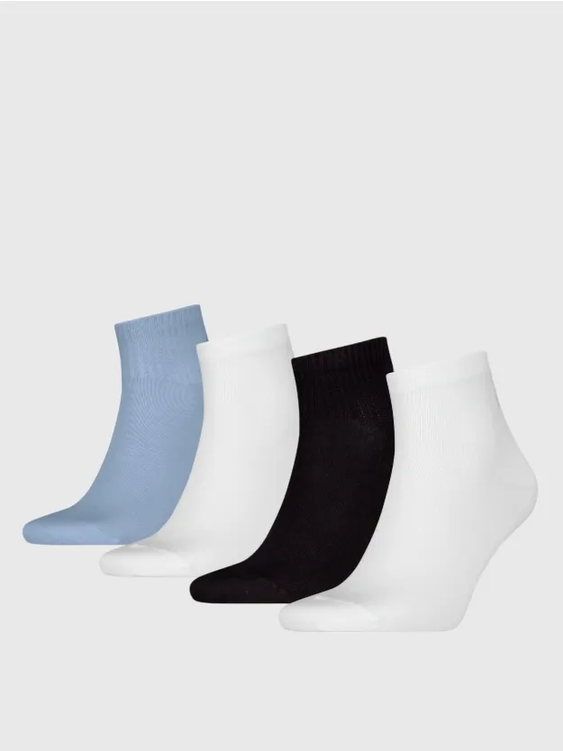 WHITE/BLACK/BLUE Quarter Socks 4 pack