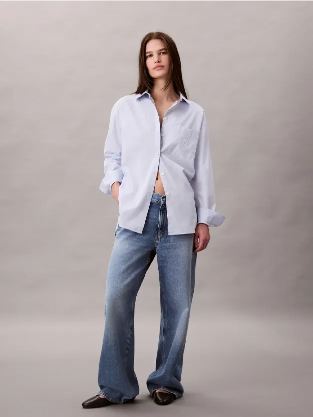 Halogen Blue قميص من البوبلين بقصة واسعة