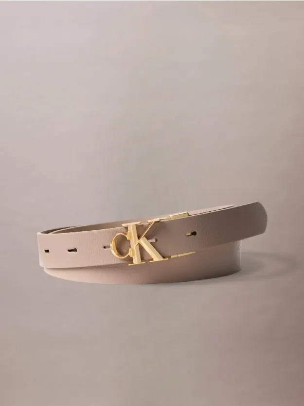 DESERT TAUPE / ANTIQUE LIGHT GOLD Reversible Pebbled Leather Logo Belt