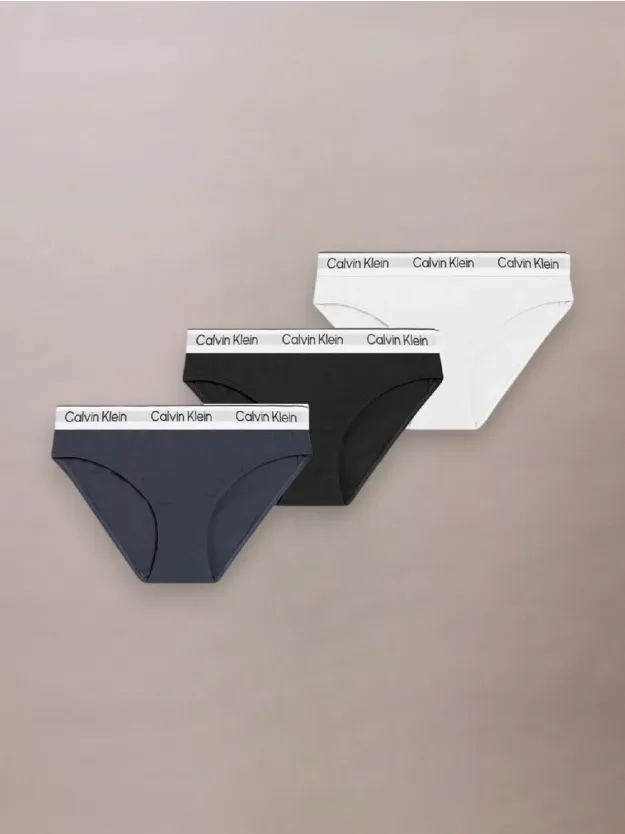 Pvhblack/Pvhclassicwhite/Blackiris مجموعة سراويل بيكيني داخلية للبنات من تشكيلة Icon Cotton Stretch من 3 قطع