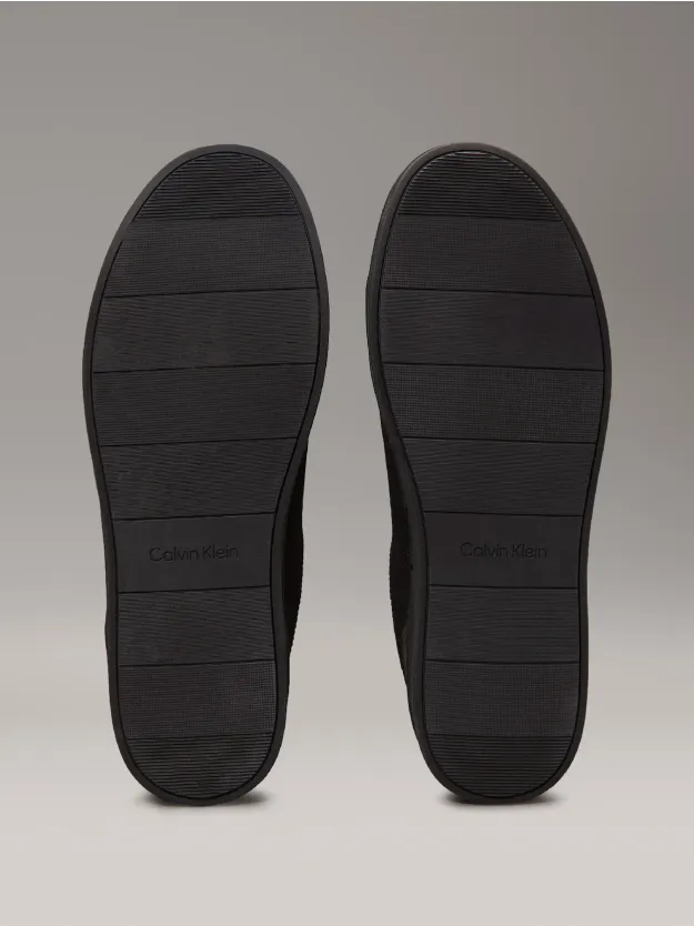 Black Mono Jacquard Leather Logo Trainers