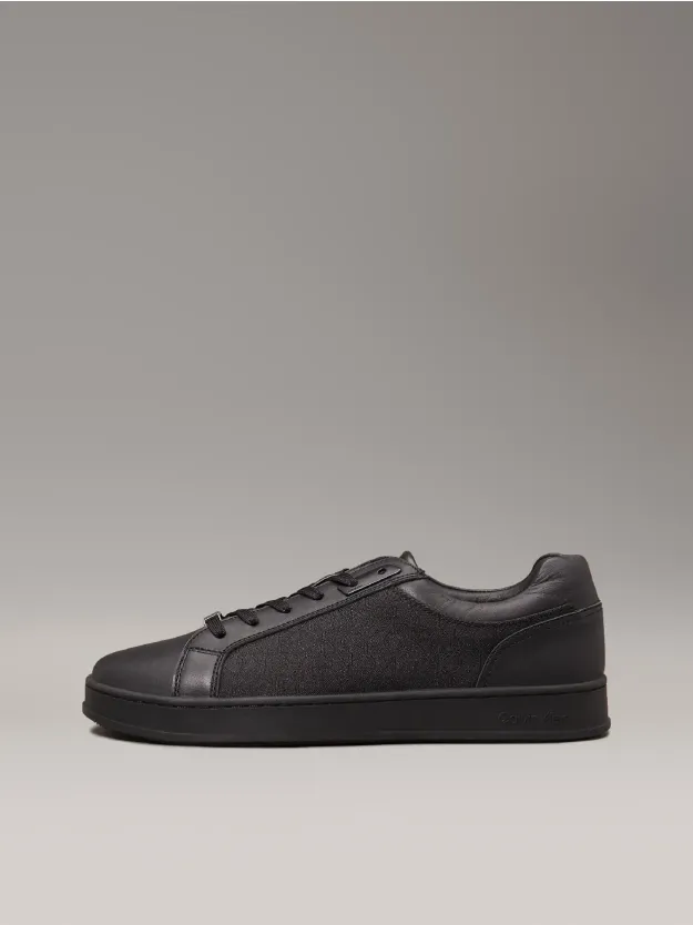 Black Mono Jacquard Leather Logo Trainers