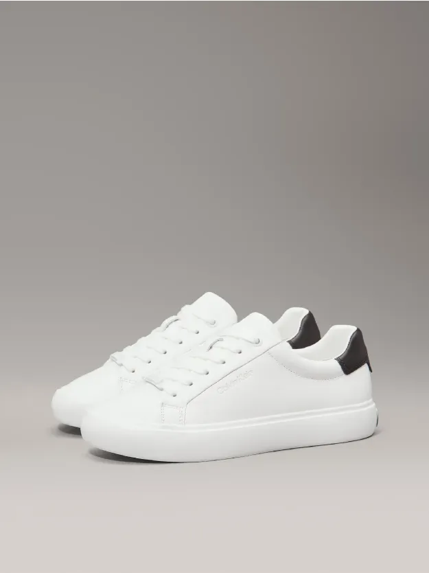 White / Black Leather Trainers