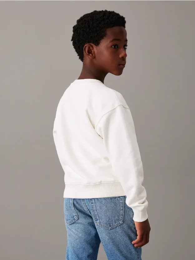 أبيض سويت شيرت بقصة مريحة مزين بشعار كلفن كلاين