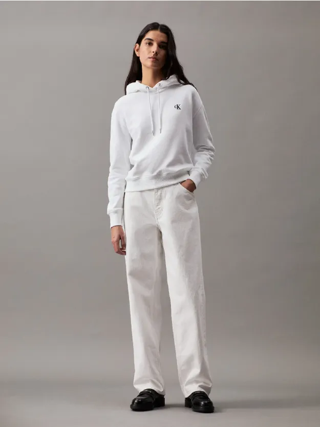 Bright White Cotton Blend Fleece Hoodie