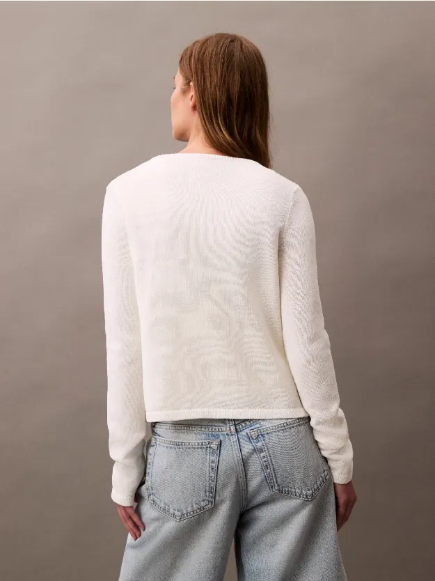 Brilliant White Cotton Blend Tie Front Cardigan