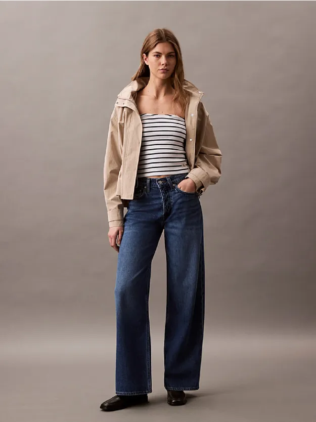 Brilliant White / Ck Black Stripe Ribbed Cotton Strapless Top