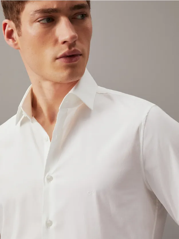 أبيض قميص رسمي من قماش البوبلين بقصة سليم