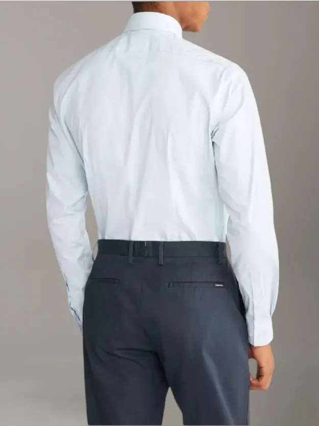 أزرق قميص رسمي من قماش البوبلين بقصة سليم