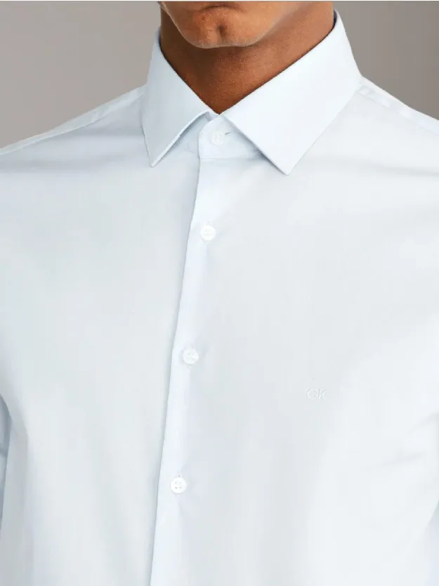 أزرق قميص رسمي من قماش البوبلين بقصة سليم