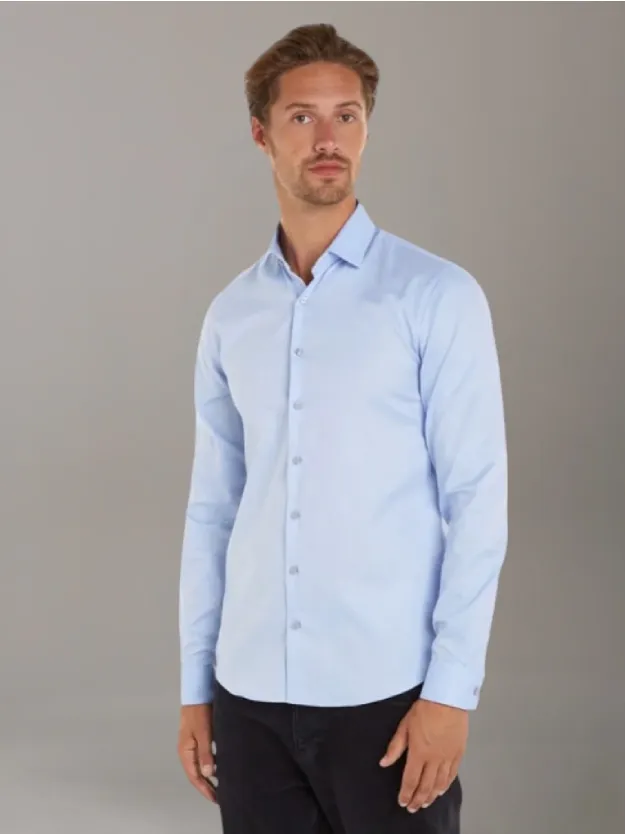 أزرق قميص بقصة سليم من نسيج تويل دوبي