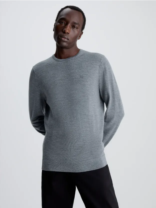 Mid Grey Heather Merino Wool Jumper