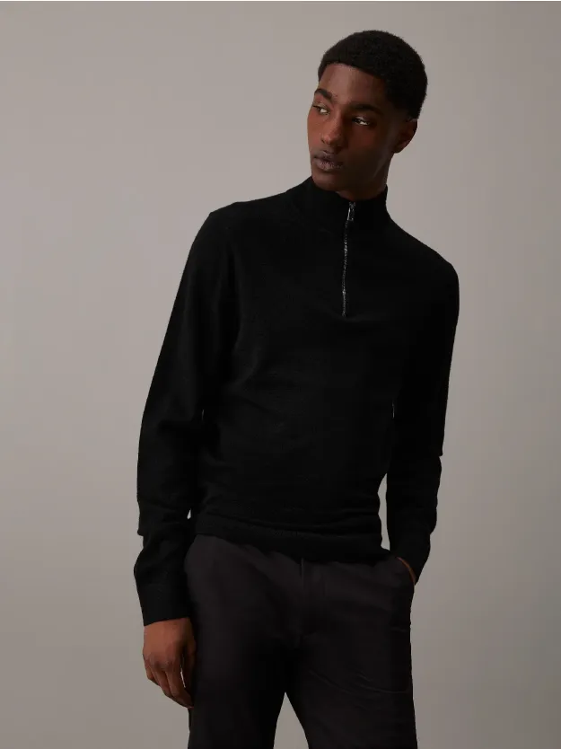 Ck Black Merino Zip Neck Jumper