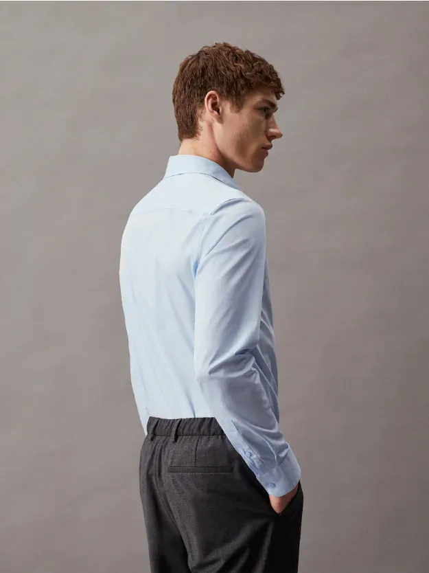 Calm Blue Slim Poplin Stretch Shirt