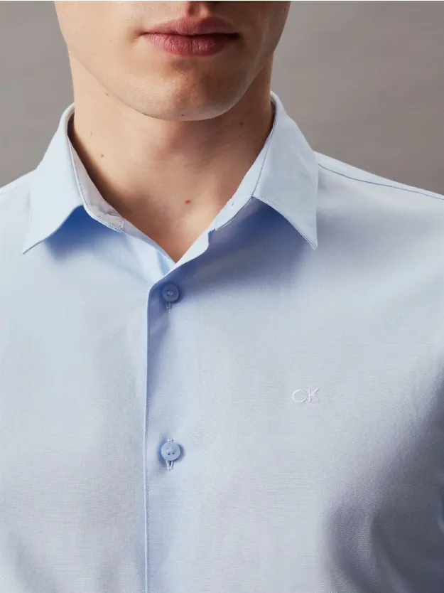 Calm Blue Slim Poplin Stretch Shirt