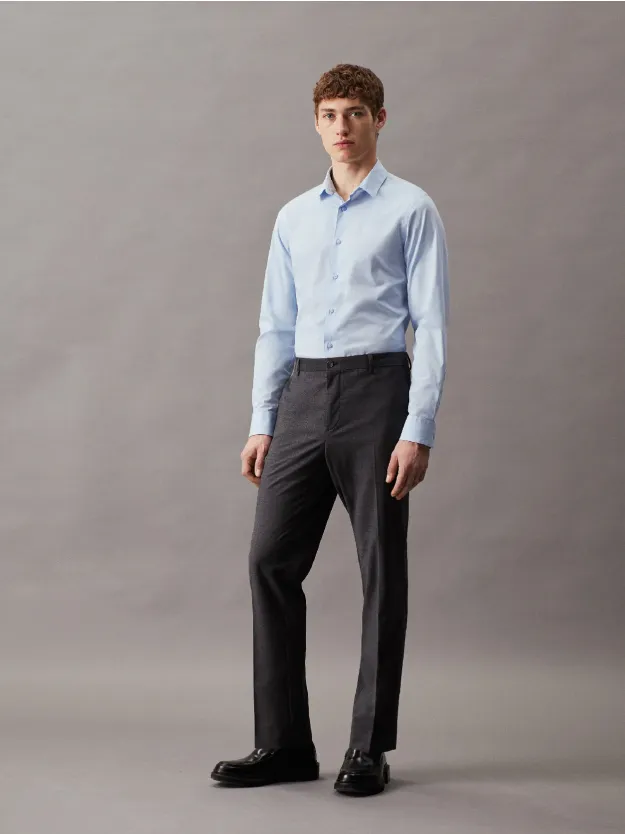 Calm Blue Slim Poplin Stretch Shirt