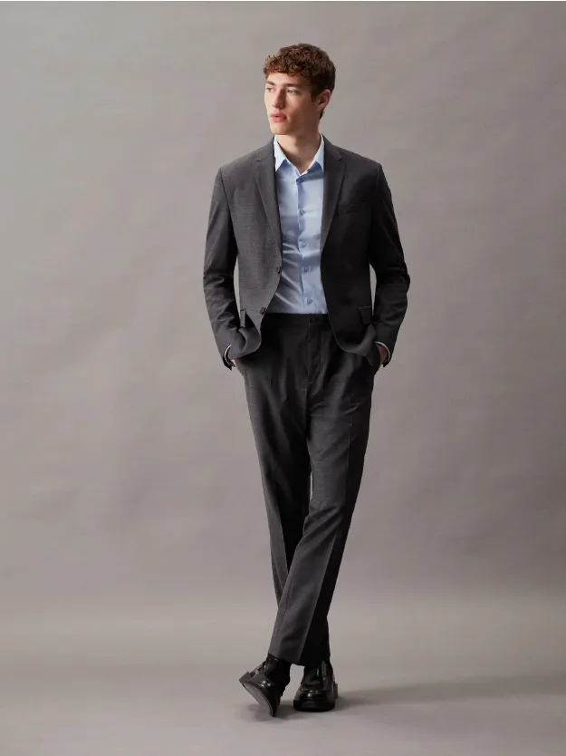 Calm Blue Slim Poplin Stretch Shirt