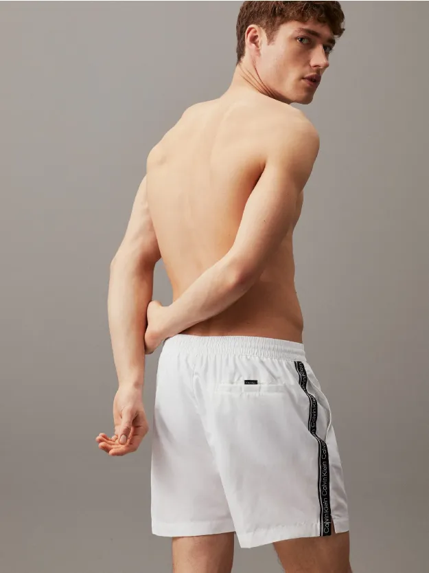Pvh Classic White Medium Drawstring Swim Shorts - Logo Tape