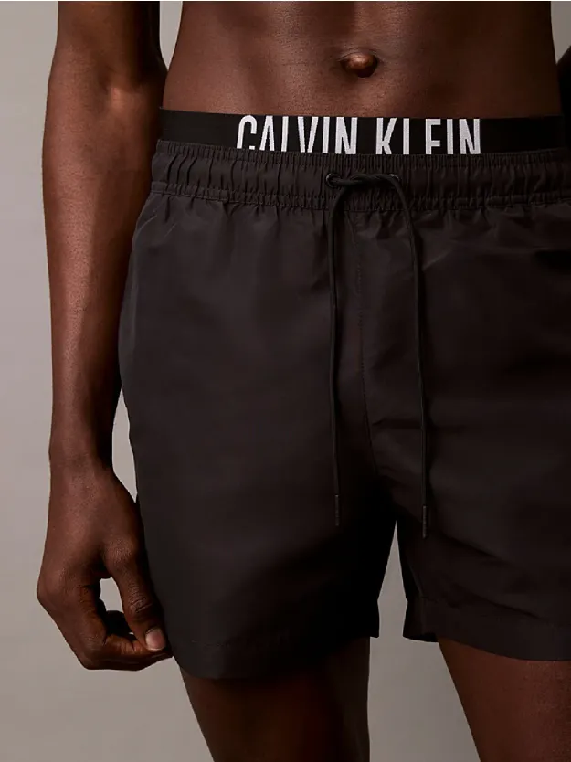 Pvh Black Double Waistband Swim Shorts - Intense Power
