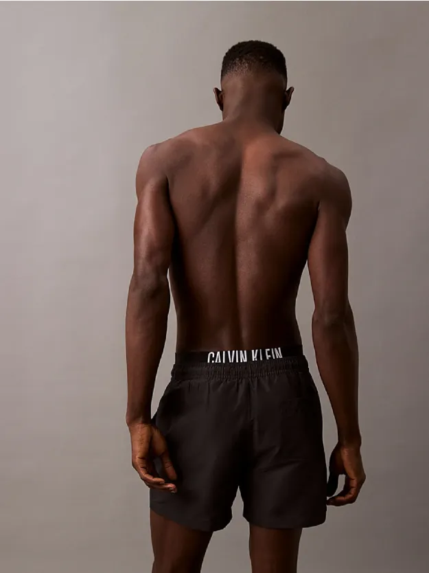 Pvh Black Double Waistband Swim Shorts - Intense Power