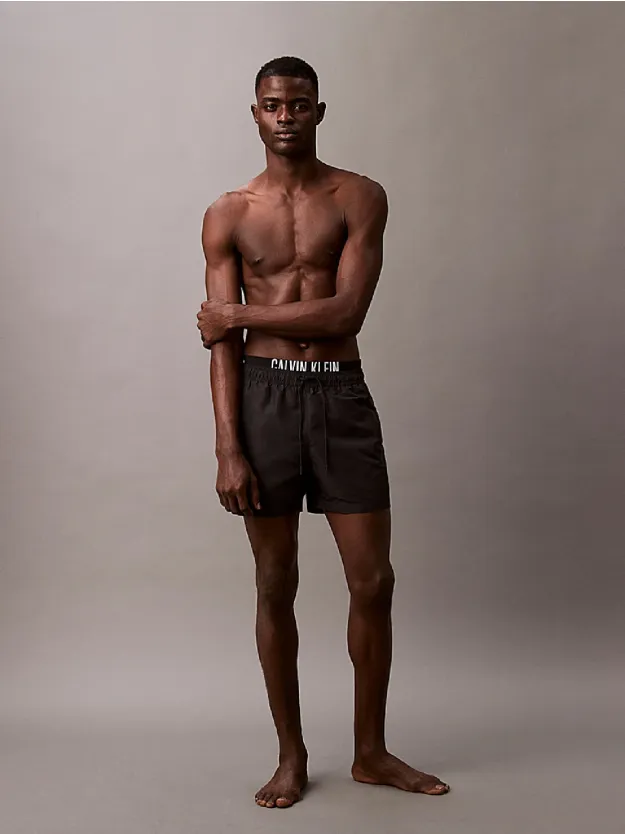 Pvh Black Double Waistband Swim Shorts - Intense Power