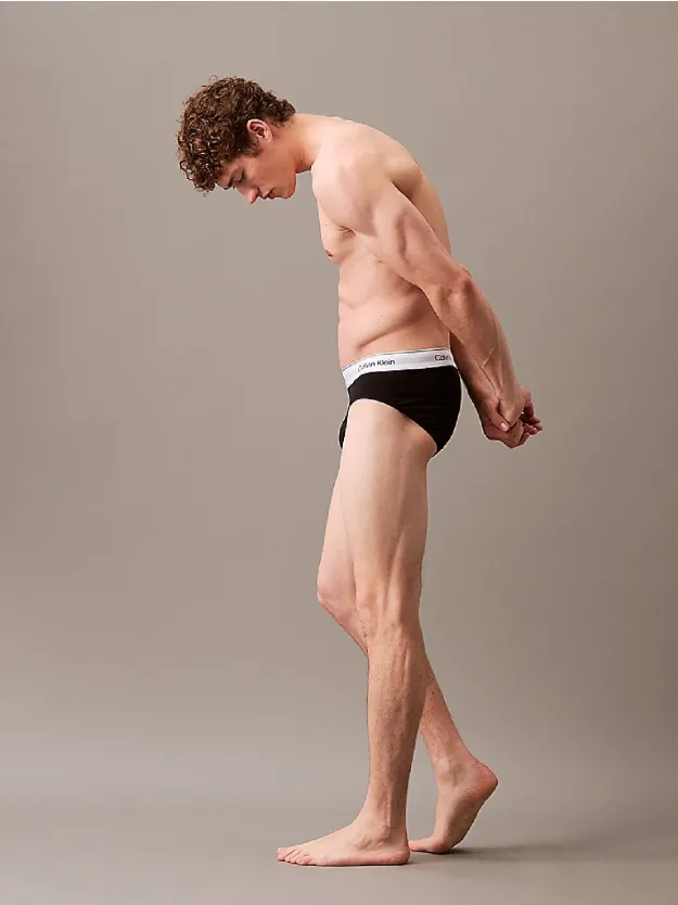 Grey Heather/White/Black 3 Pack Briefs - Icon Cotton Stretch