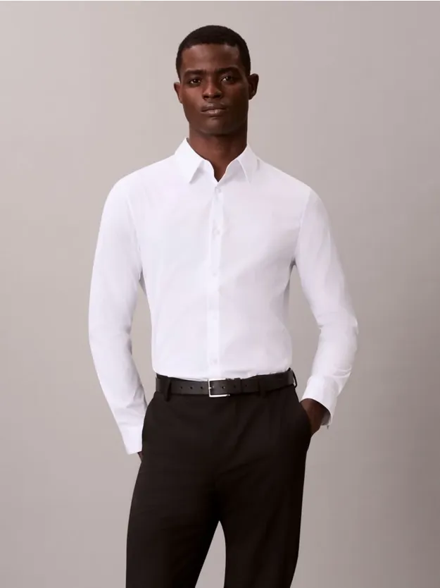 Brilliant White Supima Stretch Cotton Slim Shirt