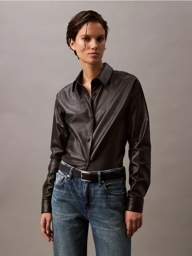 BLACK BEAUTY قميص من الجلد بأزرار
