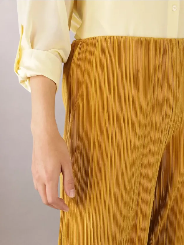 Gold Ice بنطال بنمط بليسيه سهل الارتداء