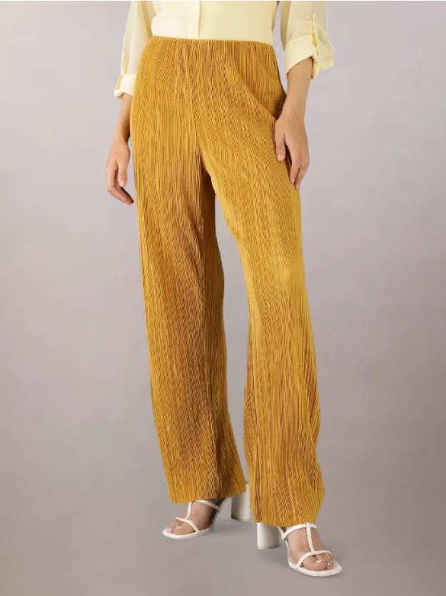 Gold Ice بنطال بنمط بليسيه سهل الارتداء