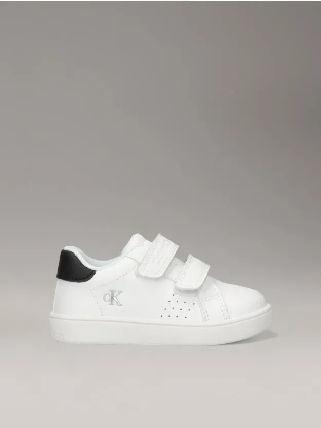 WHITE/BLACK Toddlers and Kids Velcro Trainers