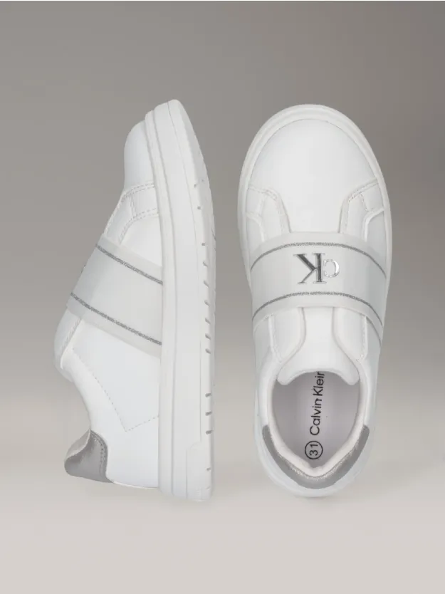 WHITE/SILVER Kids Slip-On Trainers
