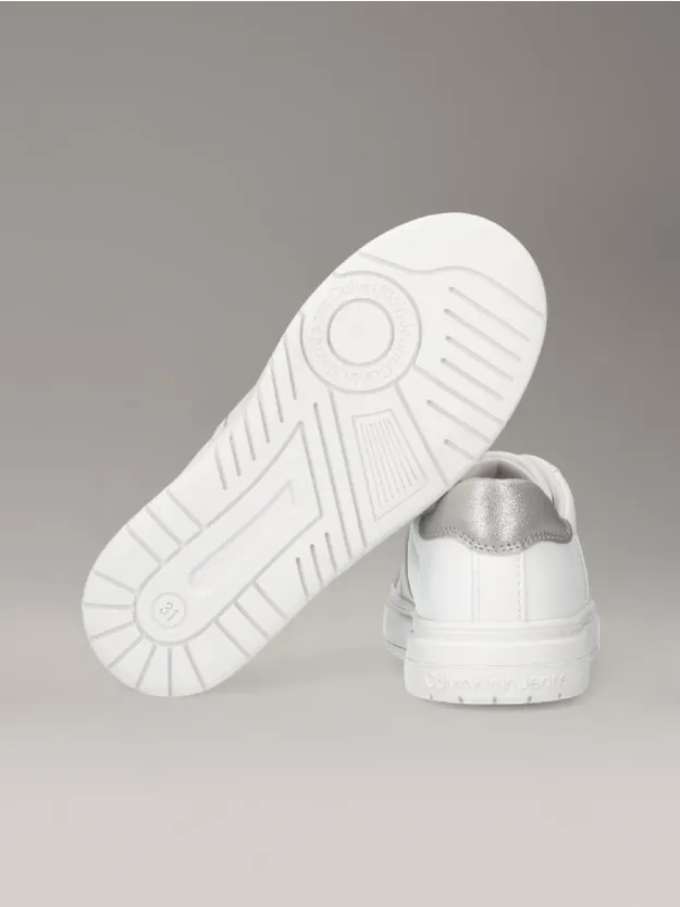 WHITE/SILVER Kids Slip-On Trainers