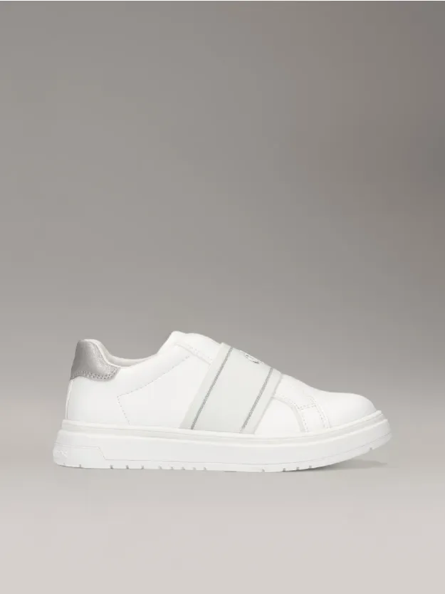 WHITE/SILVER Kids Slip-On Trainers