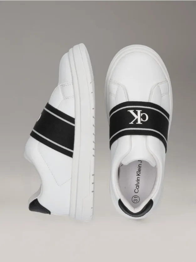WHITE/BLACK Kids Slip-On Trainers