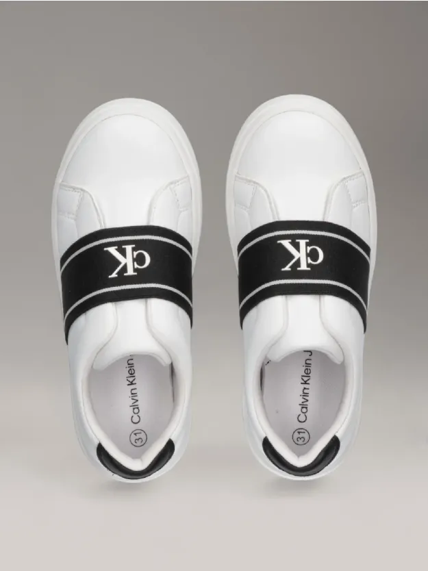 WHITE/BLACK Kids Slip-On Trainers