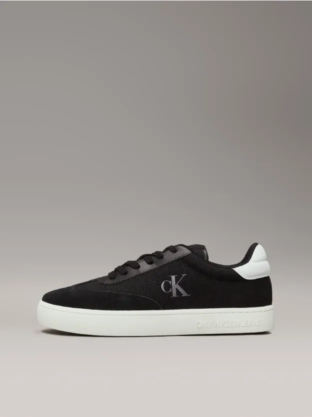 Black/Bright White Canvas Trainers