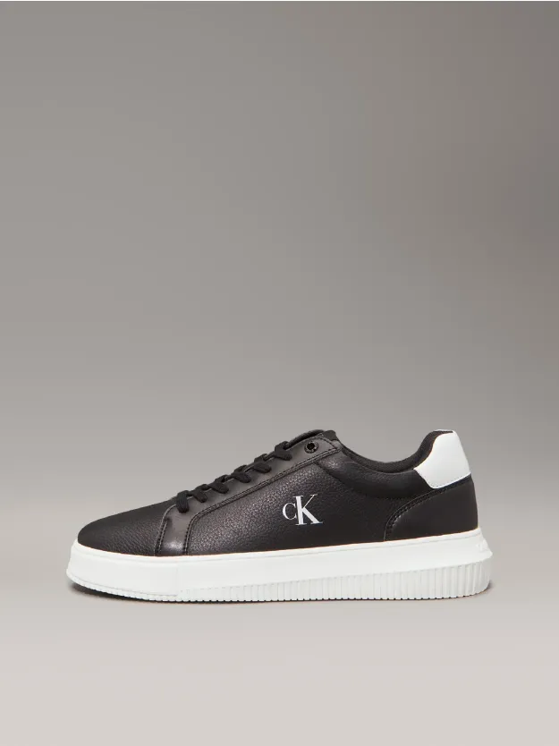 Black/Bright White Leather Trainers